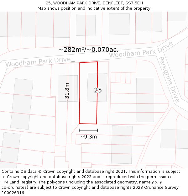 25, WOODHAM PARK DRIVE, BENFLEET, SS7 5EH: Plot and title map