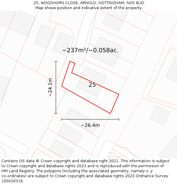 25, WOODHORN CLOSE, ARNOLD, NOTTINGHAM, NG5 8UD: Plot and title map