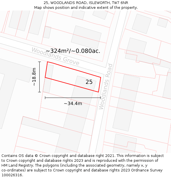 25, WOODLANDS ROAD, ISLEWORTH, TW7 6NR: Plot and title map