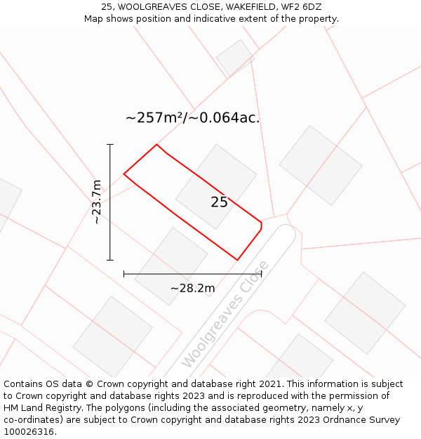 25, WOOLGREAVES CLOSE, WAKEFIELD, WF2 6DZ: Plot and title map