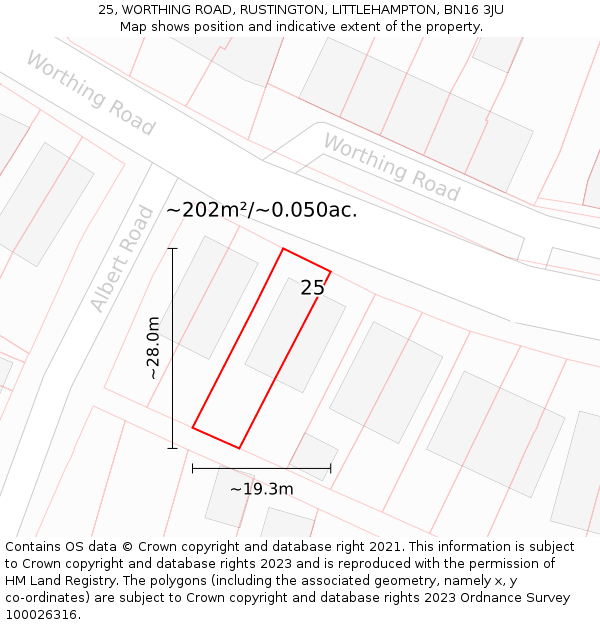 25, WORTHING ROAD, RUSTINGTON, LITTLEHAMPTON, BN16 3JU: Plot and title map