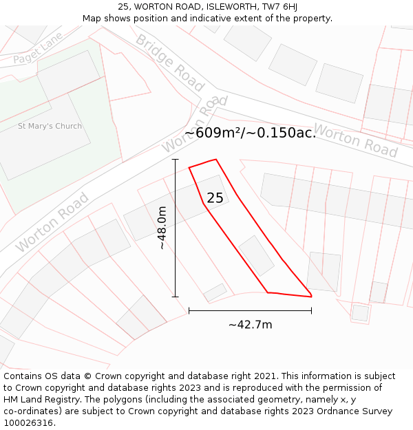 25, WORTON ROAD, ISLEWORTH, TW7 6HJ: Plot and title map