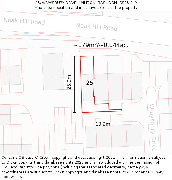 25, WRAYSBURY DRIVE, LAINDON, BASILDON, SS15 4HY: Plot and title map