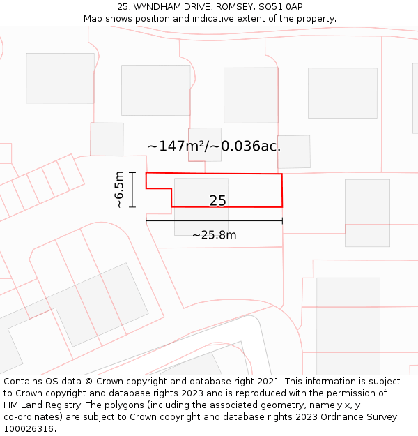 25, WYNDHAM DRIVE, ROMSEY, SO51 0AP: Plot and title map