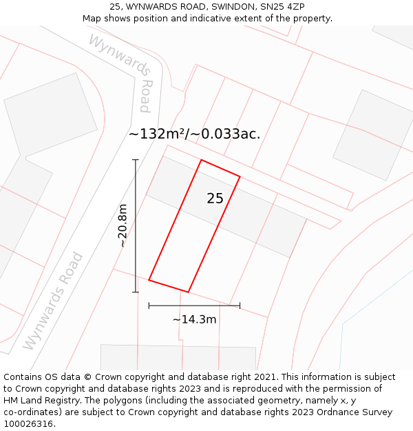 25, WYNWARDS ROAD, SWINDON, SN25 4ZP: Plot and title map