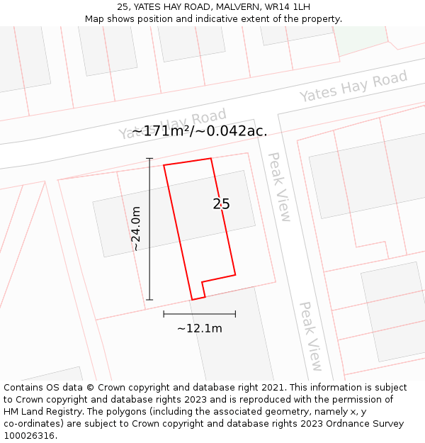 25, YATES HAY ROAD, MALVERN, WR14 1LH: Plot and title map