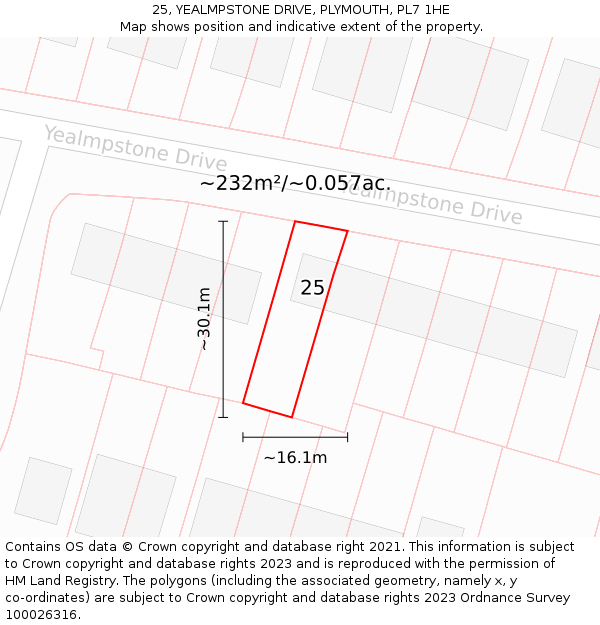 25, YEALMPSTONE DRIVE, PLYMOUTH, PL7 1HE: Plot and title map