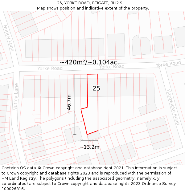 25, YORKE ROAD, REIGATE, RH2 9HH: Plot and title map