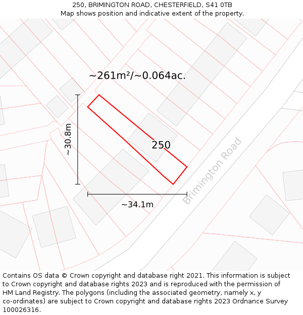 250, BRIMINGTON ROAD, CHESTERFIELD, S41 0TB: Plot and title map