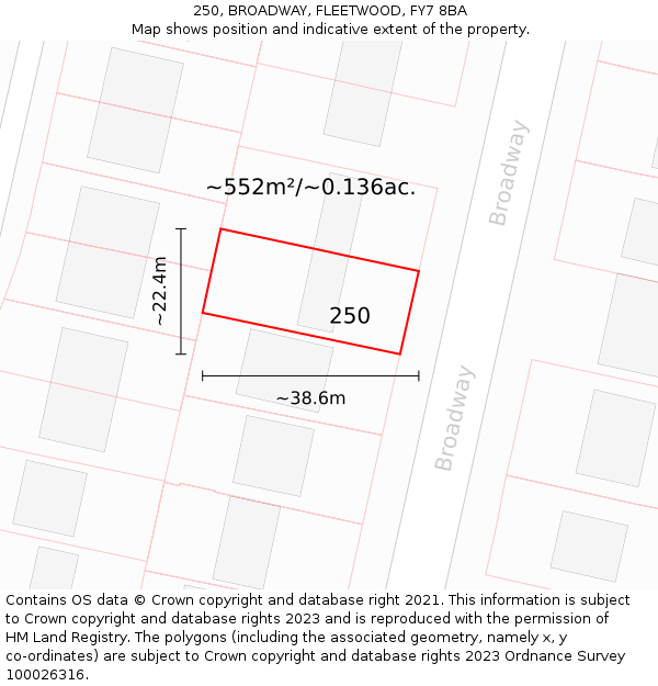 250, BROADWAY, FLEETWOOD, FY7 8BA: Plot and title map