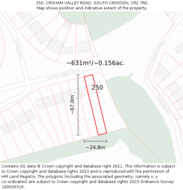 250, CROHAM VALLEY ROAD, SOUTH CROYDON, CR2 7RD: Plot and title map