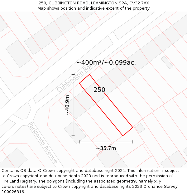 250, CUBBINGTON ROAD, LEAMINGTON SPA, CV32 7AX: Plot and title map