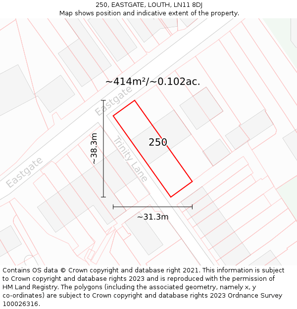 250, EASTGATE, LOUTH, LN11 8DJ: Plot and title map