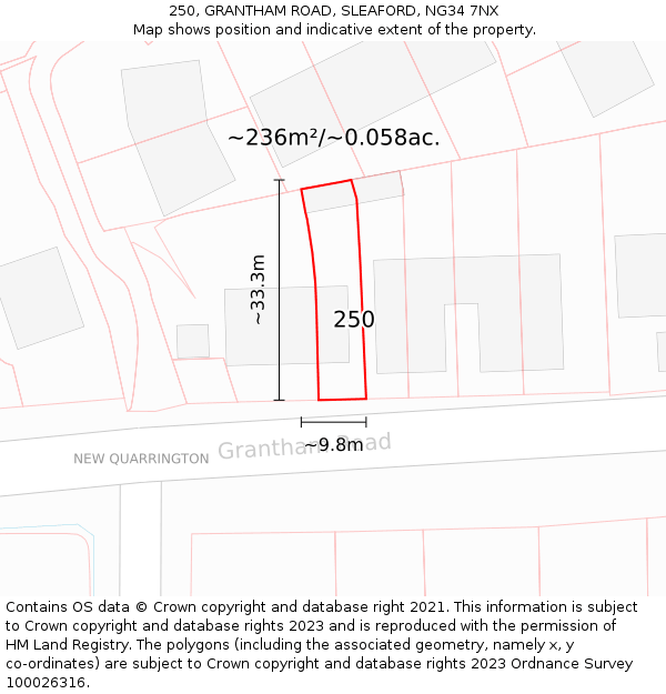 250, GRANTHAM ROAD, SLEAFORD, NG34 7NX: Plot and title map