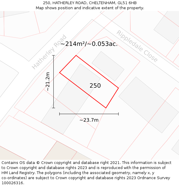 250, HATHERLEY ROAD, CHELTENHAM, GL51 6HB: Plot and title map