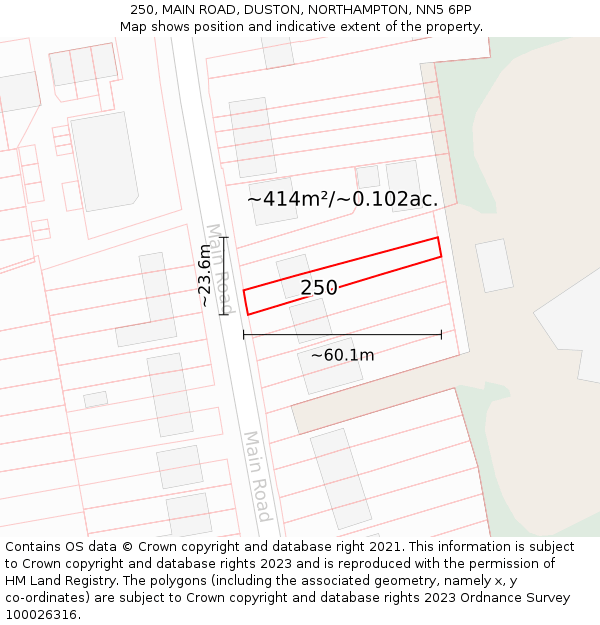 250, MAIN ROAD, DUSTON, NORTHAMPTON, NN5 6PP: Plot and title map