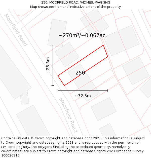 250, MOORFIELD ROAD, WIDNES, WA8 3HG: Plot and title map