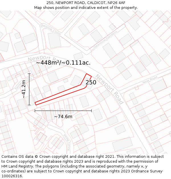 250, NEWPORT ROAD, CALDICOT, NP26 4AF: Plot and title map