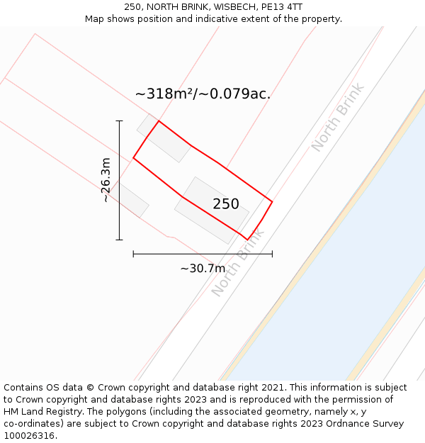 250, NORTH BRINK, WISBECH, PE13 4TT: Plot and title map