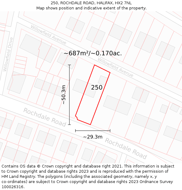 250, ROCHDALE ROAD, HALIFAX, HX2 7NL: Plot and title map