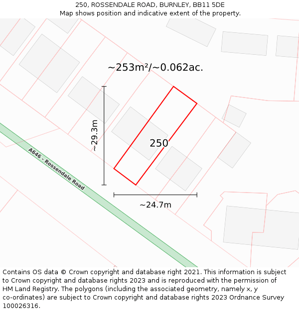 250, ROSSENDALE ROAD, BURNLEY, BB11 5DE: Plot and title map