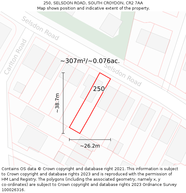 250, SELSDON ROAD, SOUTH CROYDON, CR2 7AA: Plot and title map