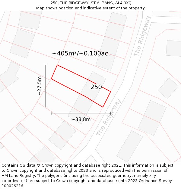 250, THE RIDGEWAY, ST ALBANS, AL4 9XQ: Plot and title map