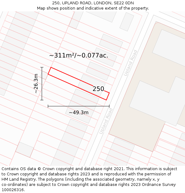 250, UPLAND ROAD, LONDON, SE22 0DN: Plot and title map