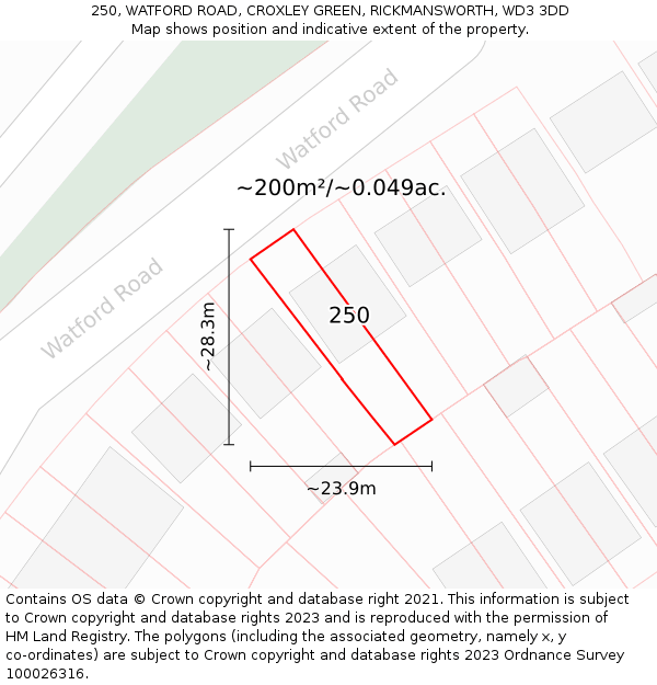 250, WATFORD ROAD, CROXLEY GREEN, RICKMANSWORTH, WD3 3DD: Plot and title map