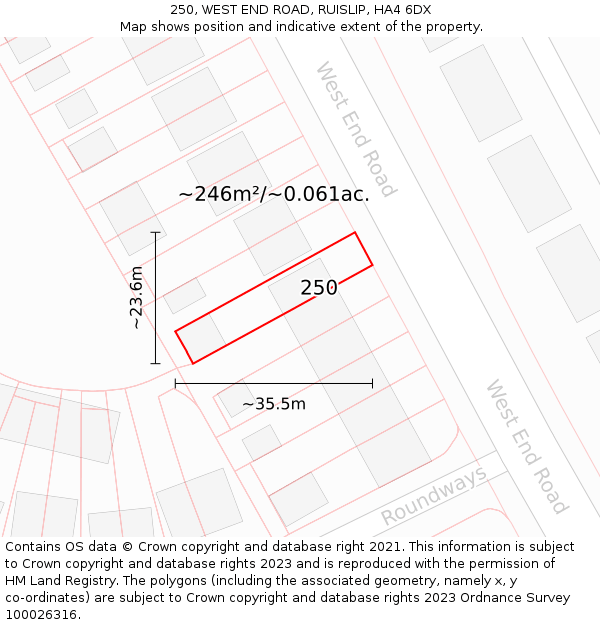 250, WEST END ROAD, RUISLIP, HA4 6DX: Plot and title map