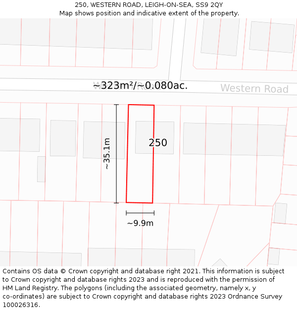 250, WESTERN ROAD, LEIGH-ON-SEA, SS9 2QY: Plot and title map