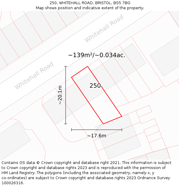 250, WHITEHALL ROAD, BRISTOL, BS5 7BG: Plot and title map