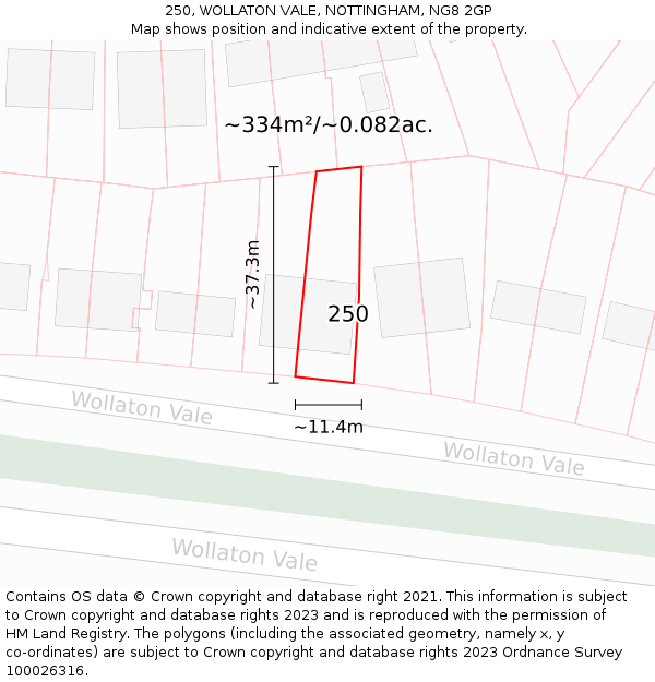 250, WOLLATON VALE, NOTTINGHAM, NG8 2GP: Plot and title map
