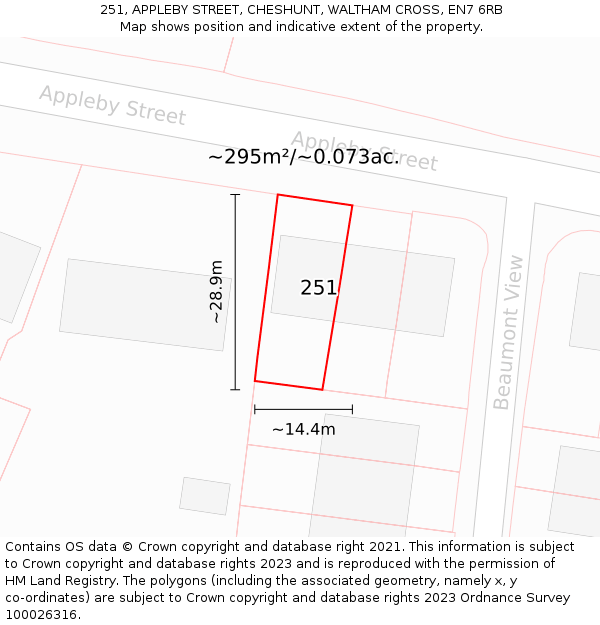 251, APPLEBY STREET, CHESHUNT, WALTHAM CROSS, EN7 6RB: Plot and title map