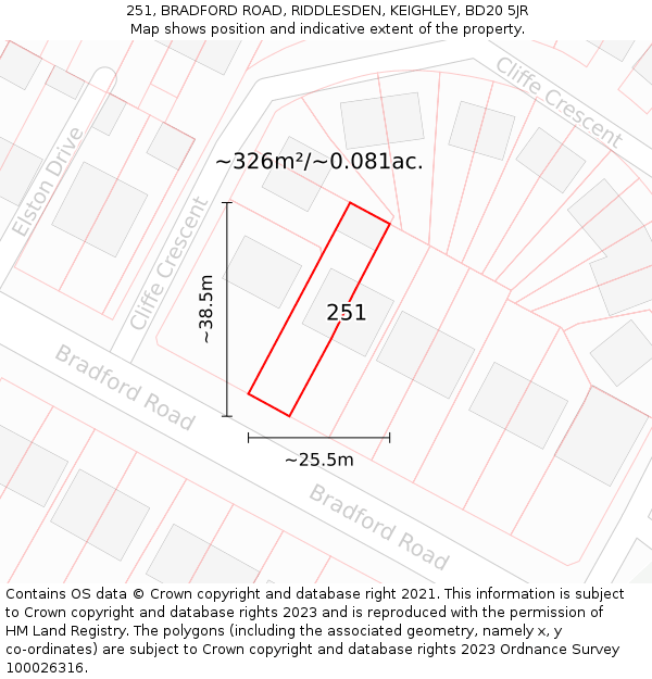 251, BRADFORD ROAD, RIDDLESDEN, KEIGHLEY, BD20 5JR: Plot and title map