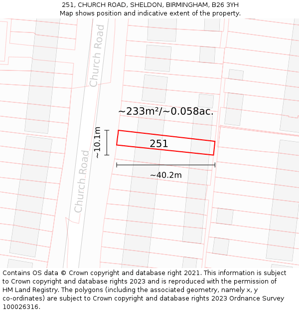 251, CHURCH ROAD, SHELDON, BIRMINGHAM, B26 3YH: Plot and title map