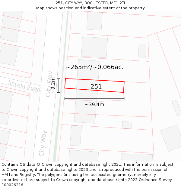 251, CITY WAY, ROCHESTER, ME1 2TL: Plot and title map