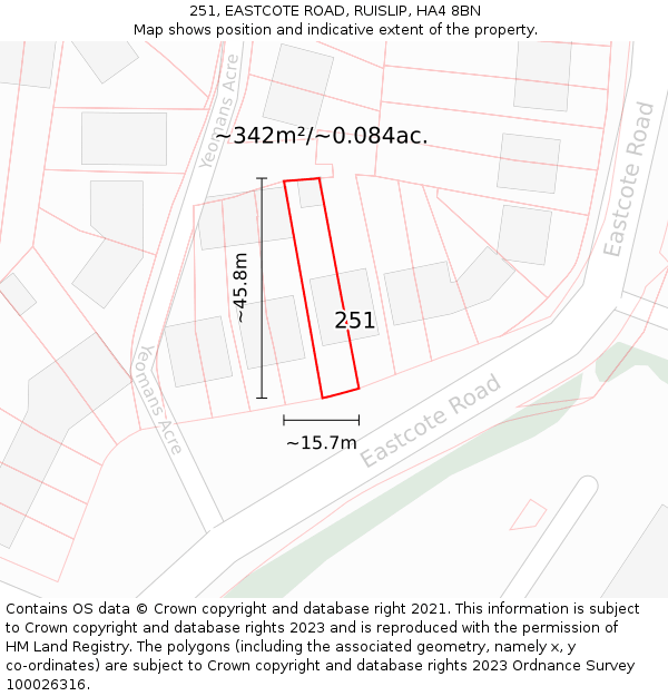 251, EASTCOTE ROAD, RUISLIP, HA4 8BN: Plot and title map