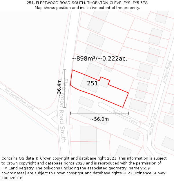 251, FLEETWOOD ROAD SOUTH, THORNTON-CLEVELEYS, FY5 5EA: Plot and title map