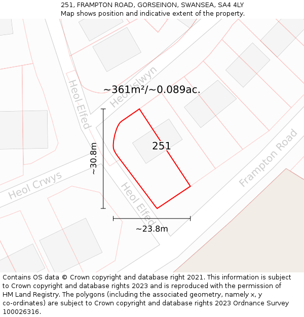 251, FRAMPTON ROAD, GORSEINON, SWANSEA, SA4 4LY: Plot and title map