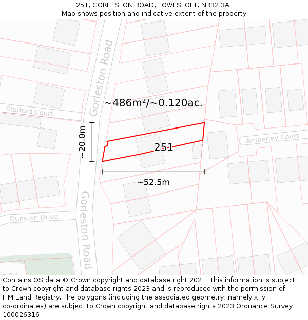 251, GORLESTON ROAD, LOWESTOFT, NR32 3AF: Plot and title map