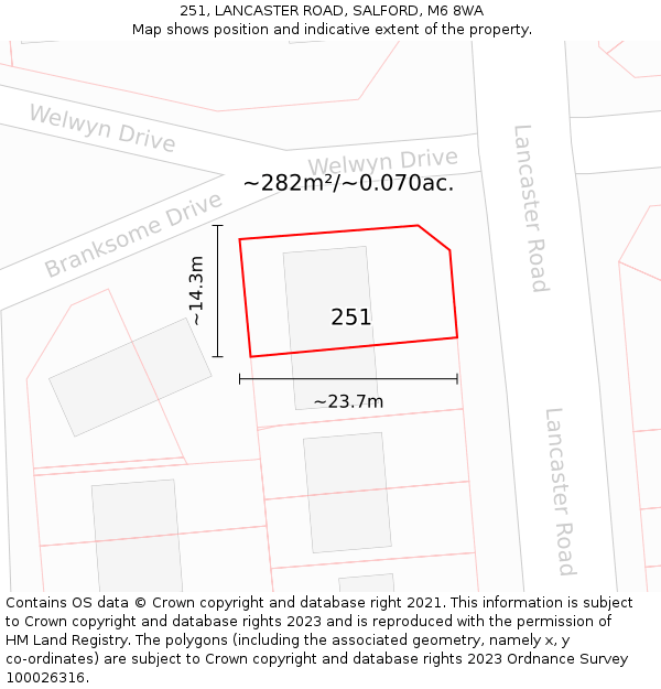 251, LANCASTER ROAD, SALFORD, M6 8WA: Plot and title map