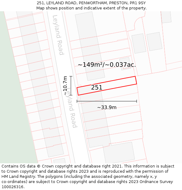 251, LEYLAND ROAD, PENWORTHAM, PRESTON, PR1 9SY: Plot and title map