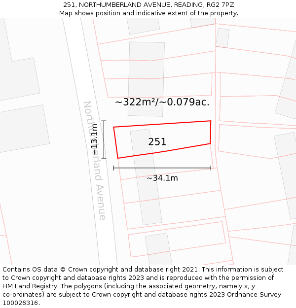 251, NORTHUMBERLAND AVENUE, READING, RG2 7PZ: Plot and title map