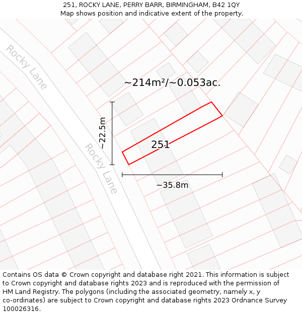 251, ROCKY LANE, PERRY BARR, BIRMINGHAM, B42 1QY: Plot and title map