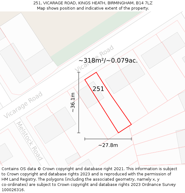 251, VICARAGE ROAD, KINGS HEATH, BIRMINGHAM, B14 7LZ: Plot and title map