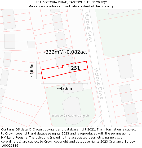 251, VICTORIA DRIVE, EASTBOURNE, BN20 8QY: Plot and title map