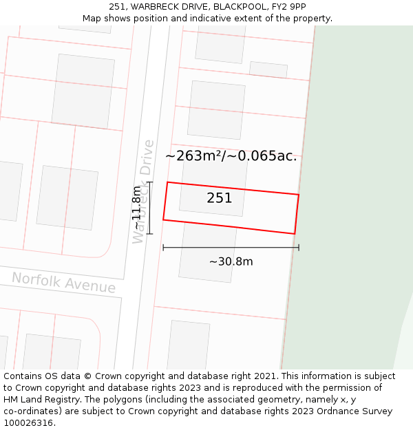 251, WARBRECK DRIVE, BLACKPOOL, FY2 9PP: Plot and title map