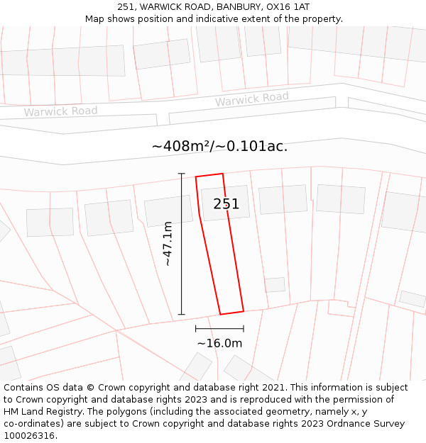 251, WARWICK ROAD, BANBURY, OX16 1AT: Plot and title map