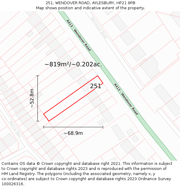 251, WENDOVER ROAD, AYLESBURY, HP21 9PB: Plot and title map